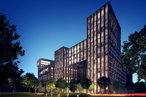 A CGI impression of Embassy Gardens, Nine Elms, London